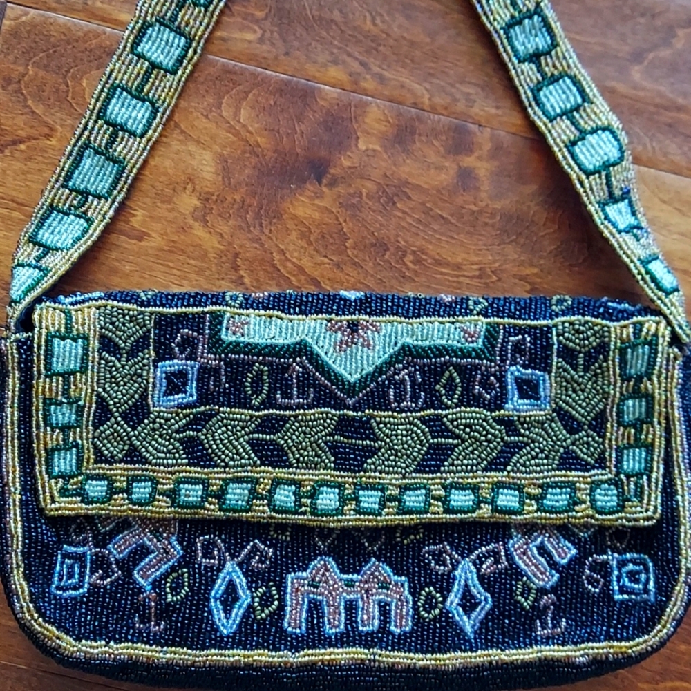 Vintage Christiana Glass Beaded Evening Bag Purse Hand Crafted Glass Bead India